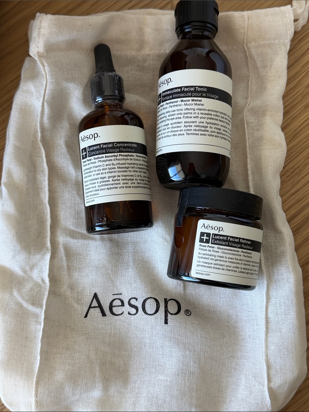 Aesop skincare bundle inc 3 products and bag